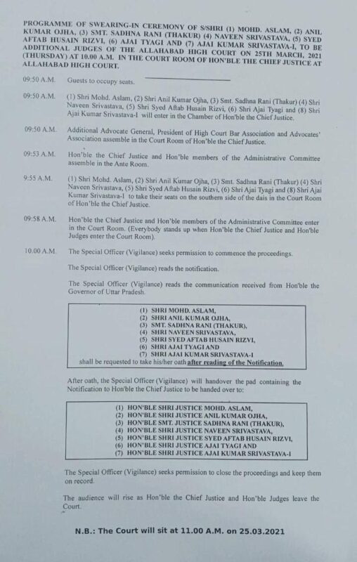 allahabad hc 7 judges oath program