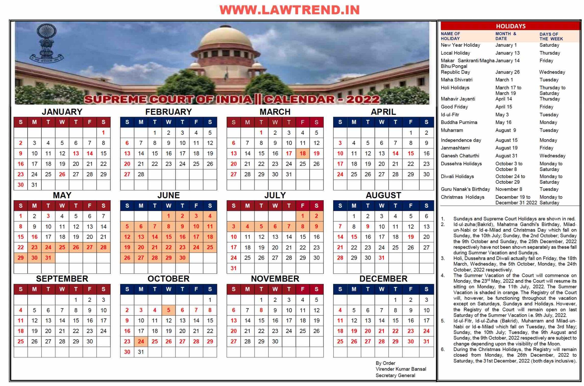 Download Supreme Court Calendar 2022 Law Trend
