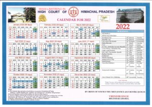 Himanchal Pradesh High court calendar 2022