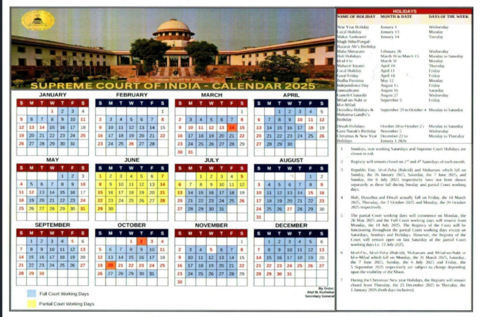 Supreme Court of India Calendar 2025: Key Details and Observances - Law ...