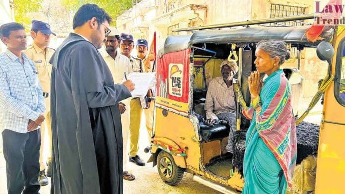 Magistrate Sai Shiva conducts a hearing outside JFCM court premises in Bodhan