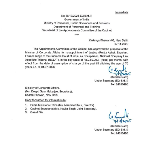 ACC Approves Re-appointment of Justice (Retd.) Ashok Bhushan as NCLAT Chairperson Until July 2026 1 image 2