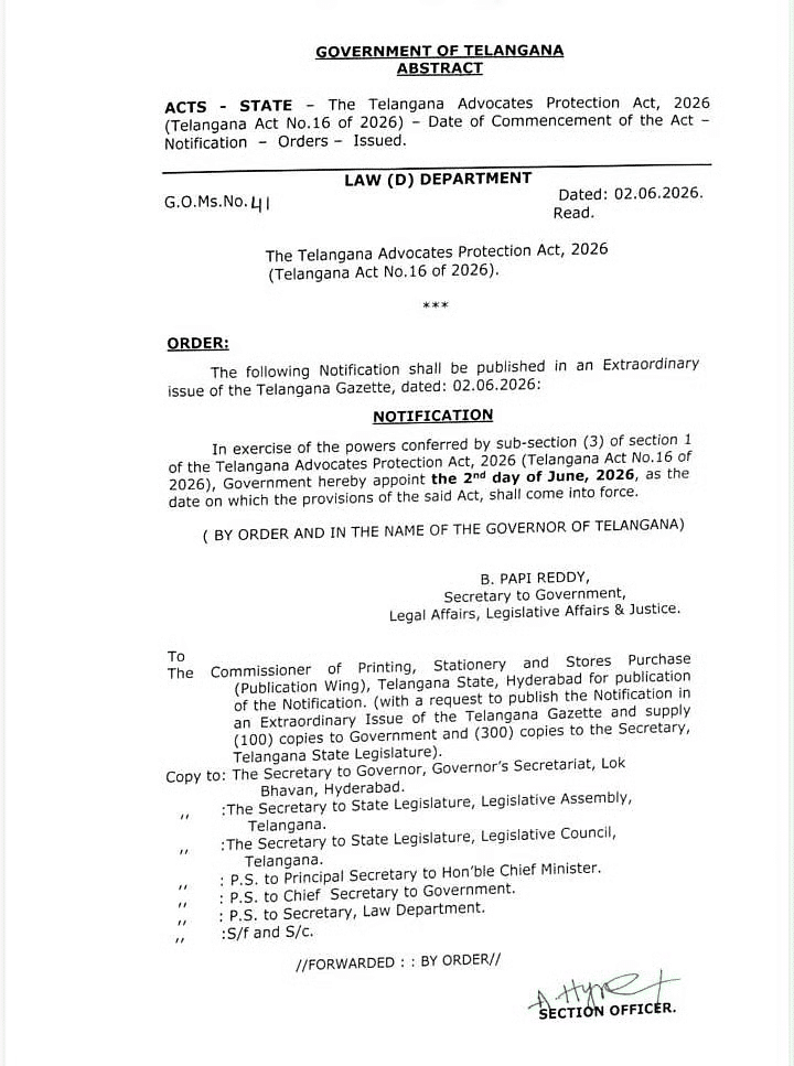 Telangana Advocates Protection Act, 2026 Enters Into Force With Immediate Effect 1 image